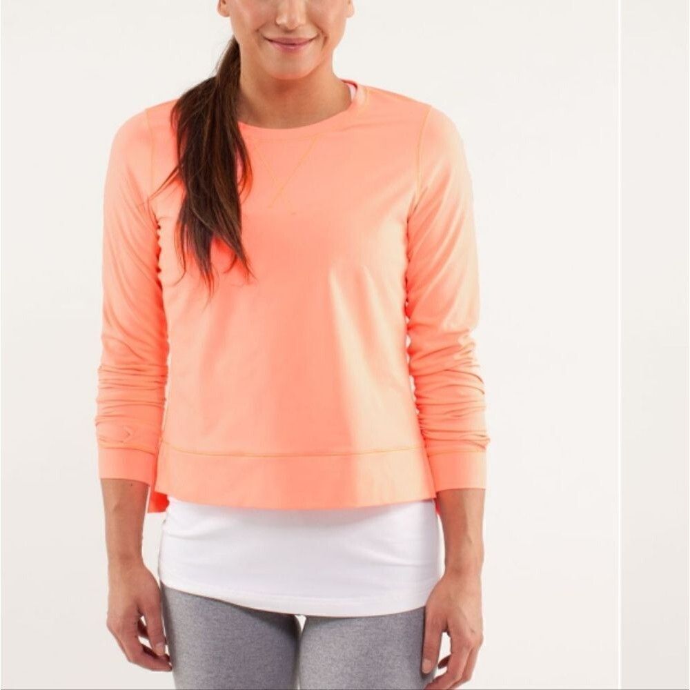 Lululemon Run: Warm Up Crew Pullover with zip back coral pinkish orange size 6